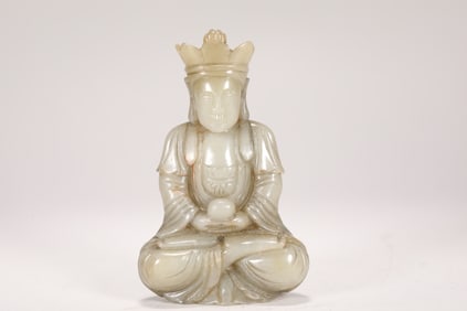 MING DYNASTY HETIAN JADE BUDDHA STATUE
