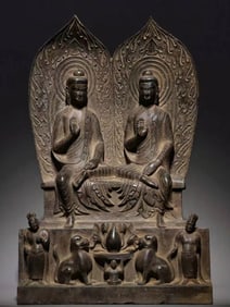 GREAT WEI DYNASTY SEATED STATUE OF SAKYA AND DUOBAO BUDDHA