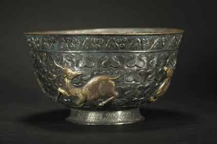 TANG DYNASTY SILVER GILDED PERSIAN BOWL