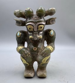 TANG DYNASTY GOLD-PLATED AND GEM-INLAID BEAST