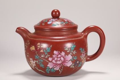 QING DYNASTY PURPLE CLAY PAINTED POT
