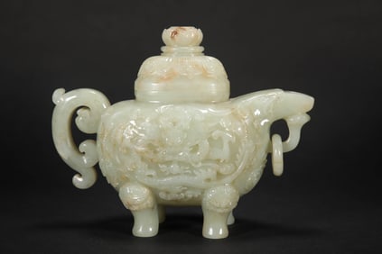 QING DYNASTY JADE POT WITH DRAGON PATTERN