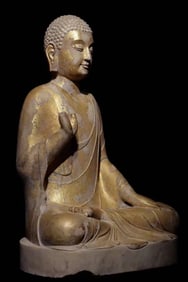 NORTHERN QI DYNASTY GILDED WHITE MARBLE BUDDHA STATUE