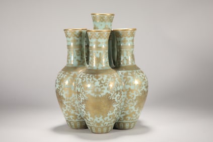 QING DYNASTY GILDED FIVE-HOLE VASE