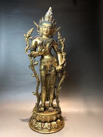 MING DYNASTY GILDED LOTUS HAND BODHISATTVA