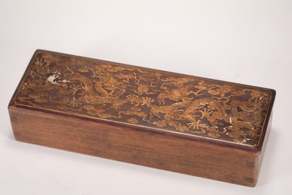 QING DYNASTY HUANGHUALI GOLD-PAINTED BOX