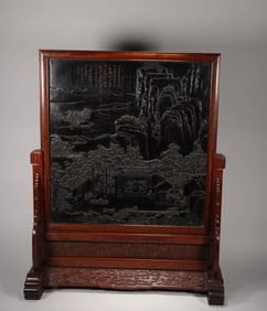 QING DYNASTY HUANGHUALI AND ROSEWOOD POETRY SCREEN