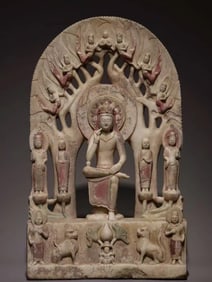NORTHERN QI DYNASTY WHITE MARBLE PAINTED BACK SCREEN