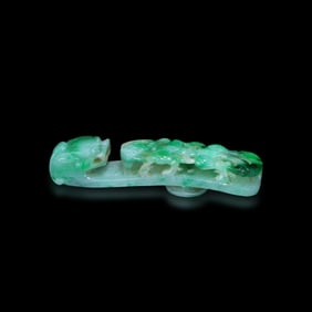 Qing Dynasty Jadeite belt hook carved with Canglong Teaching the Young