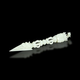 Qing Dynasty White jade vajra pestle carved with Hayagriva