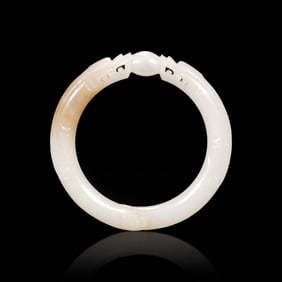 Ming Dynasty Hetian White Jade Bracelet with Pattern of Two Dragons Playing with a Pearl