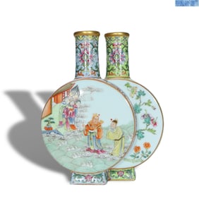 Qing Qianlong period a Double-connected flat bottle with pastel-colored patterns of Emperor Ming of