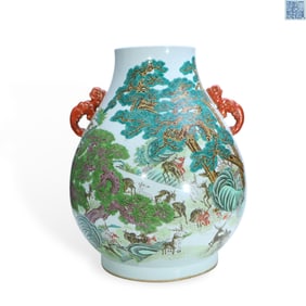 Qing Qianlong period a Pastel-colored deer zun with a pattern of a hundred deer