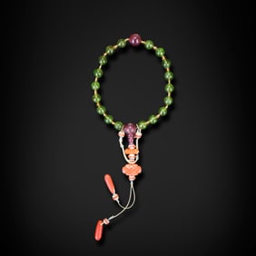 Qing Dynasty 18-bead tourmaline hand-held rosary