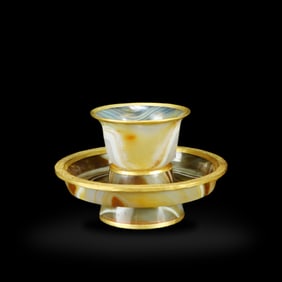 Liao Dynasty Set of agate cups and saucers with gilt inlay