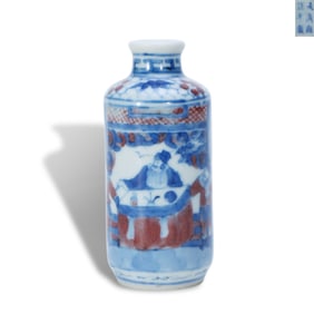 Yongzheng period Qing Dynasty Blue-and-white with underglaze red snuff bottle with figure-story