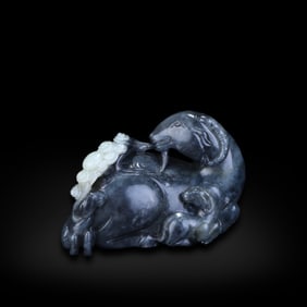 Qing Dynasty Hetian jade ornament of "Three Rams Heralding Spring"