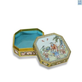 Qianlong period Qing Dynasty Copper-body painted enamel covered box with Fu-Lu-Shou