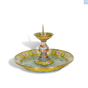 Qianlong period Qing Dynasty Copper-body painted enamel candlestick with scrolling floral