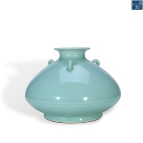 Qing Yongzheng period a Powder blue glaze fish creel - shaped zun with lotus petal patterns, three
