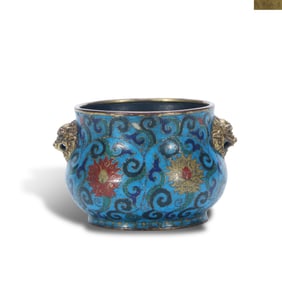 Jingtai period, Ming Dynasty Cloisonn?? incense burner with interlocking lotus patterns and animal