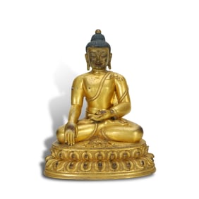 Ming Dynasty Gilt-bronze seated statue of Sakyamuni