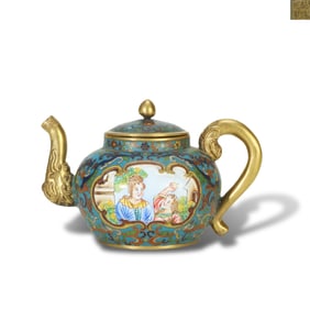 Qianlong period, Qing Dynasty Cloisonn?? pot with openwork areas of painted enamel Western figure