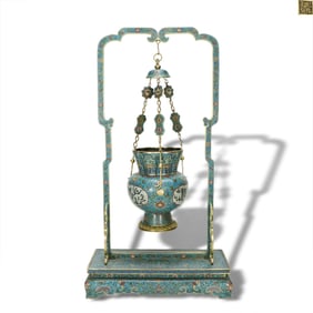 Qianlong period Qing Dynasty Copper-body cloisonn?? hanging vase with scrolling lotus motifs and