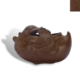 Qing Dynasty Purple clay washer in the shape of mandarin ducks made by Chen Mingyuan