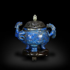 Qing Dynasty Lapis lazuli incense burner with chi-dragon ears