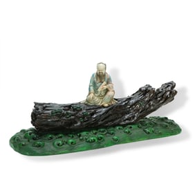 Qing Dynasty Shoushan stone ornament of immortals riding a raft