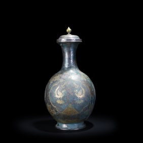 Tang Dynasty Gilt-silver pure water vase with phoenix and floral