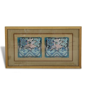 Qing Dynasty Pair of civil official mandarin squares with polychrome embroidery