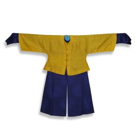 Qing Dynasty Imperial bestowed yellow riding jacket with round dragon