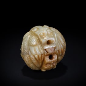 Pre-Ming Dynasty Jade ball token with dragon