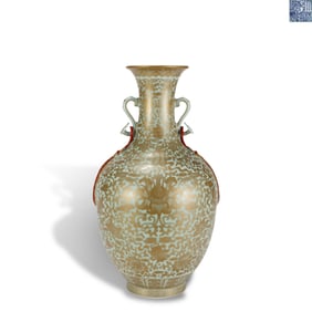 Qing Dynasty Qianlong period Bean-green ground vase with gilded scrolling flowers and Hidden Eight