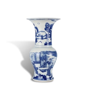 Qing Dynasty Kangxi period Blue-and-white phoenix-tail zun with figure-story