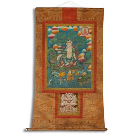 Qing Dynasty Thangka depicting Avalokiteshvara in "free and relaxed" posture