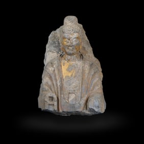 Northern Wei Dynasty stone Buddha statue with gilded paste