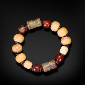 Cultural Period Jade cicada and jade bead string ornament