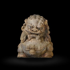 Ming Dynasty painted wood carving lion ornament