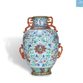Qing Qianlong period a Doucai multi-handled bottle with the pattern of the Eight Immortals' magic