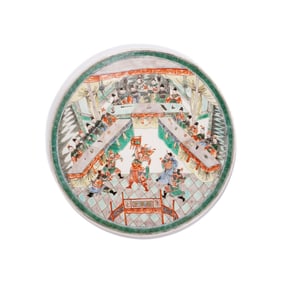 Qing Kangxi Porcelain Plate with Five-Color Picture of the Story of the Meeting in Lintong