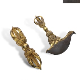 Ming Yongle period a set of gilt-bronze Vajra chopper and Vajra pestle