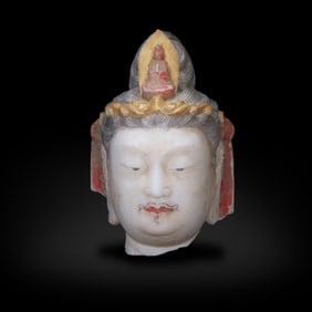 Northern Qi Dynasty Gilt and polychrome white marble Bodhisattva head
