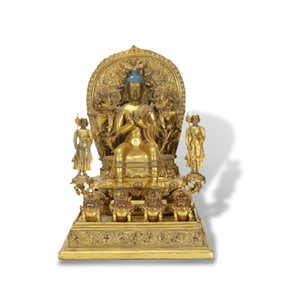 Qing Dynasty Gilt-bronze statue of Sakyamuni Preaching