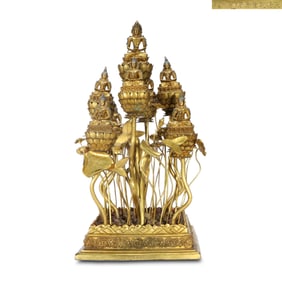 Qing Qianlong period Gilt-bronze Buddha of Infinite Life on a nine-lotus seat