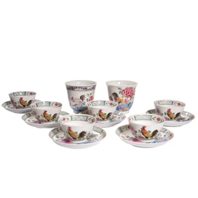 Qing Yongzheng A Group of Famille Rose Cup with Auspicious Chicken Patterns and Bell-Shaped Cup