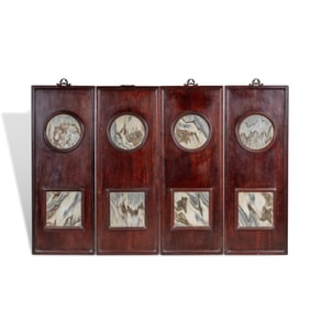 Qing Dynasty Set of mahogany wall screens inlaid with cloud pattern stone