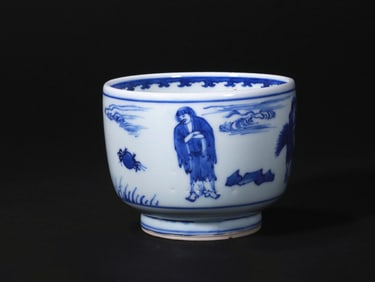 A BLUE AND WHITE FIGURE JAR FROM THE MING DYNASTY